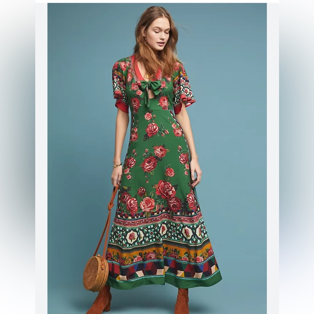 Farm Rio XS petite bolero maxi dress with one noted flaw in the back